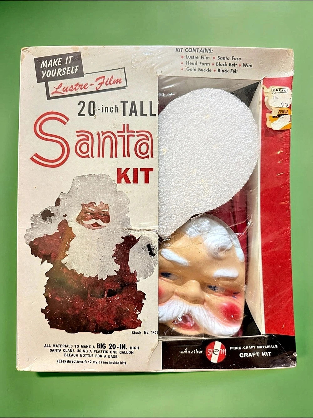 Fibre-Craft 20-inch Tall Santa Kit Stock No. 1401 Lustre Film New Old Stock